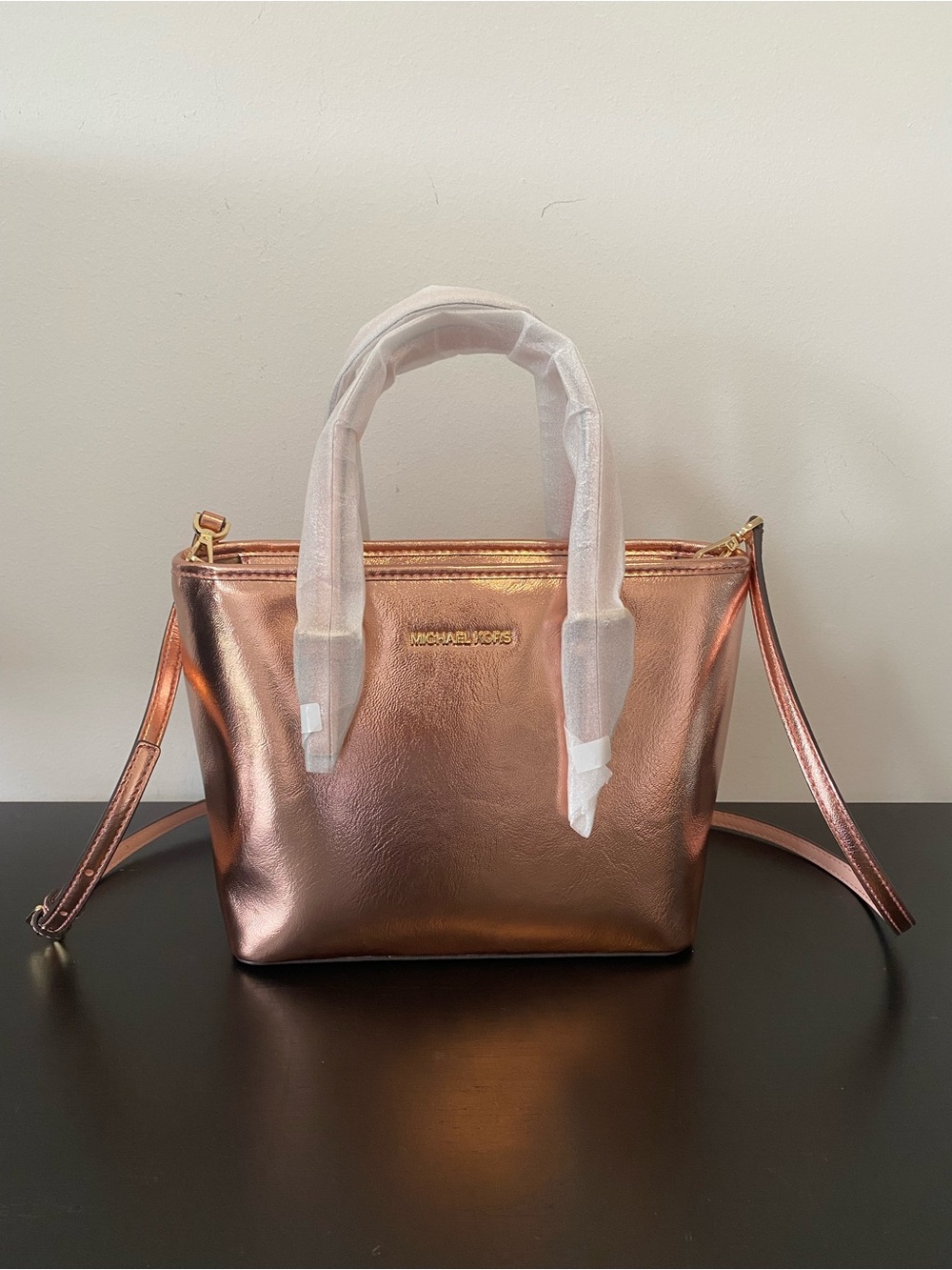 Michael Kors Rose Gold Metallic Crossbody Satchel